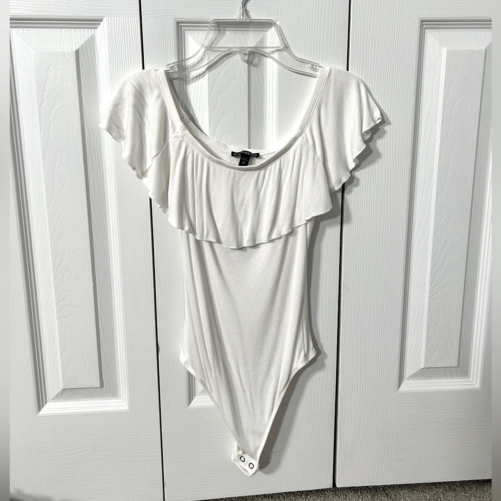 Express White Ruffle Bodysuit - Picture 3 of 5